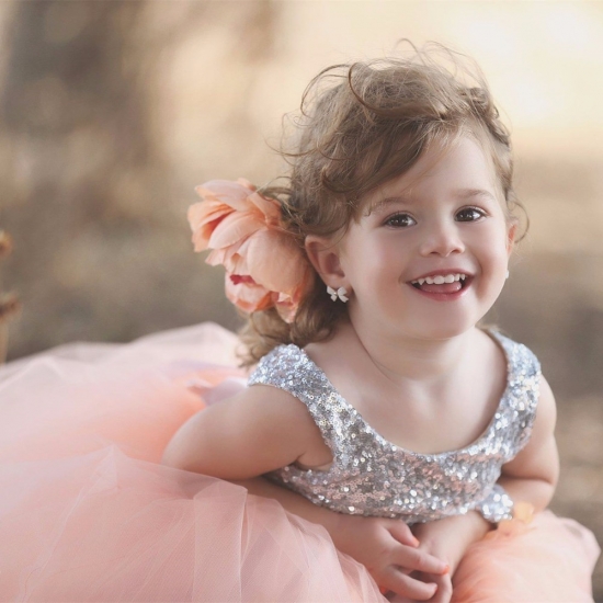 Cute Silver Sequins Coral Flower Girl Dresses with Bowknot - Click Image to Close