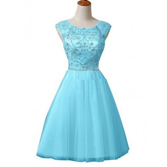 Dramatic Jewel Sleeveless Knee-Length Blue Homecoming Dress with Beading Rhinestones - Click Image to Close