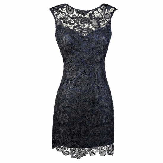 Sheath Bateau Backless Short Navy Blue Lace Mother of The Bride Dress - Click Image to Close