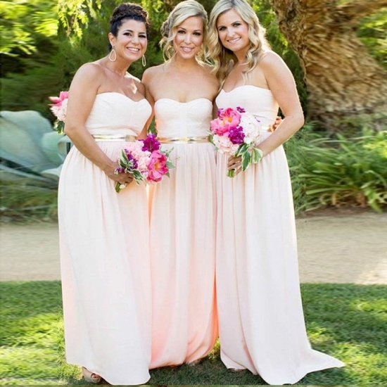 A-Line Sweetheart Floor-Length Pearl Pink Chiffon Bridesmaid Dress - Click Image to Close