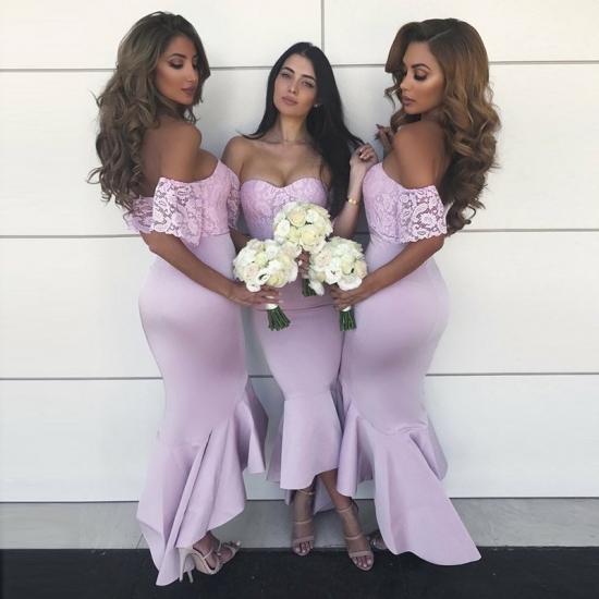 Mermaid Sweetheart Short Sleeves Lavender Bridesmaid Dress with Lace - Click Image to Close