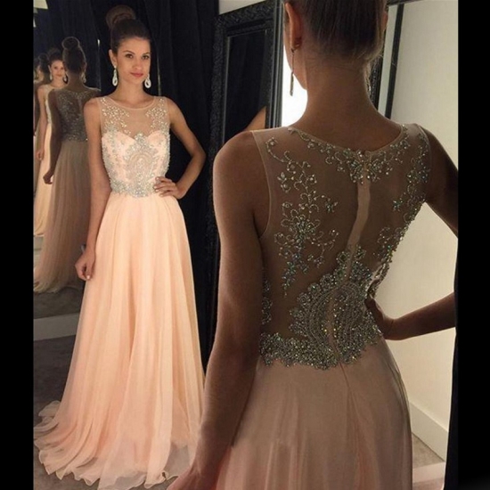 High Quality Long Prom Dress - Scoop A-Line with Beaded - Click Image to Close