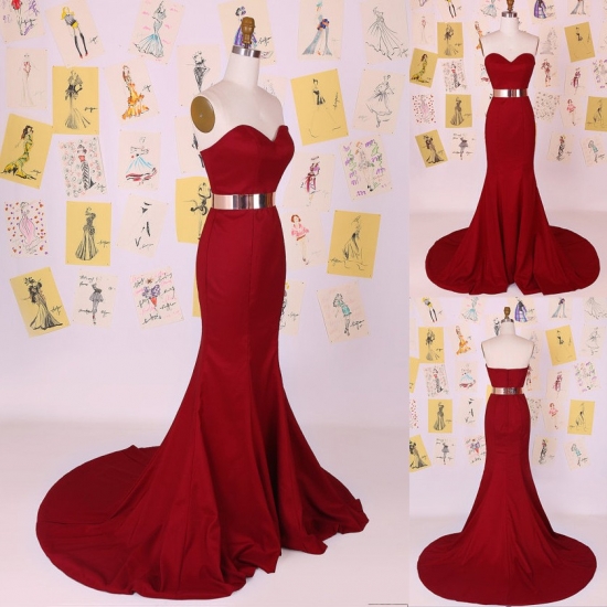 New Arrival Long Prom/Evening Dress - Red Mermaid Gold Sash - Click Image to Close