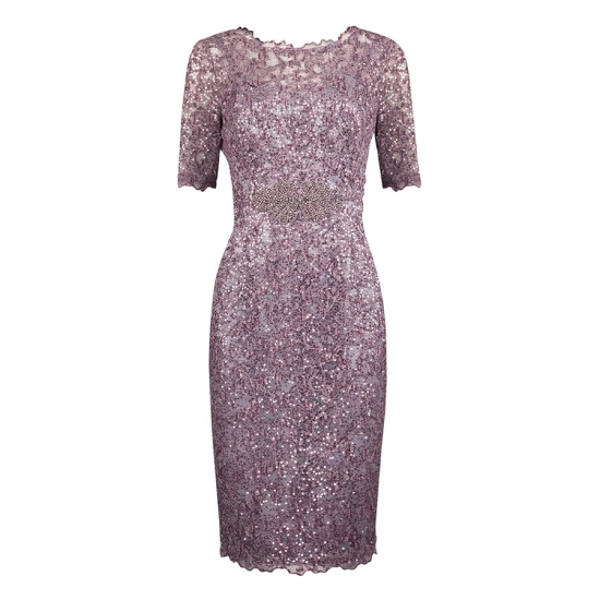 Sheath Bateau Short Sleeves Grape Sequined Mother of The Bride Dress with Beading - Click Image to Close