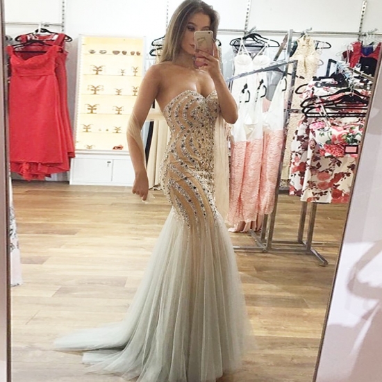 Mermaid Sweetheart Sweep Train Light Champagne Prom Dress with Beading - Click Image to Close