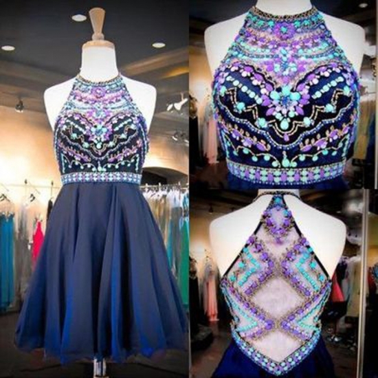 Stunning Jewel Sleeveless Short Navy Blue Homecoming Dress with Beading - Click Image to Close