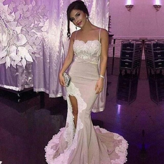 Sexy Spaghetti Straps Long Prom Dress for Women with Split Front - Click Image to Close