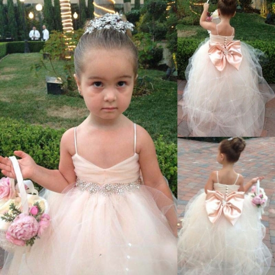 Sweet Spaghetti Straps Empire Flower Girl Dresses with Bowknot - Click Image to Close