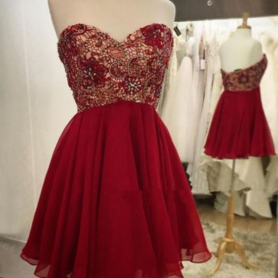 Adorable Sweetheart Short Sleeveless Wine Homecoming Dress with Beading Lace - Click Image to Close