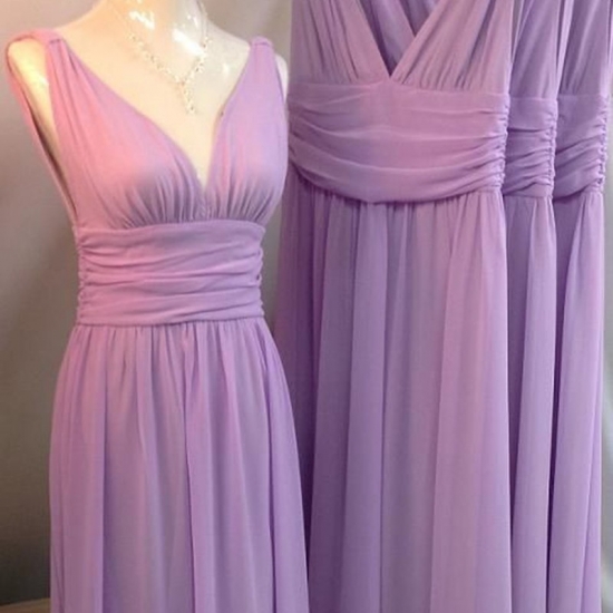 A-Line Deep V-Neck Backless Lilac Chiffon Pleated Bridesmaid Dress - Click Image to Close