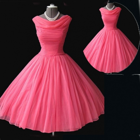 Classic A-Line Cowl Knee Length Sleevesless Chiffon Red Prom Dress With Ruched - Click Image to Close