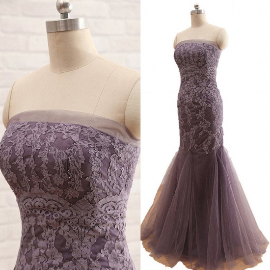 Floor Length Lace Tulle Mother of the bride dress - Chocolate Sheath Strapless - Click Image to Close