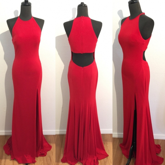 Elegant O-neck Red Long Open Back Mermaid Prom Dress Evening Gown - Click Image to Close