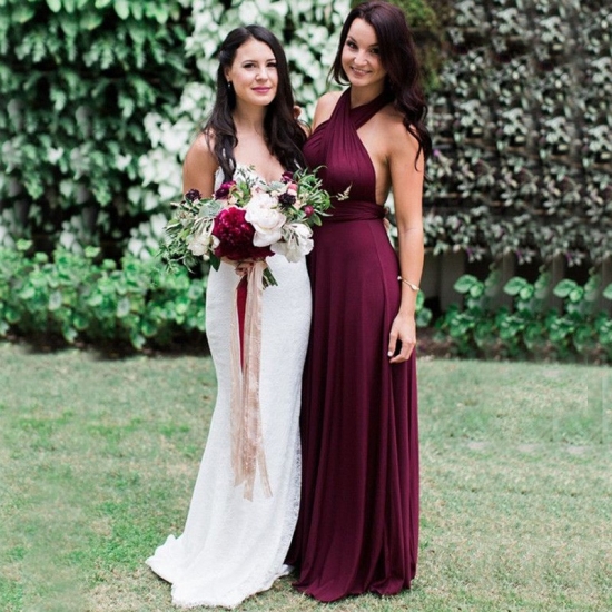 A-Line Halter Backless Maroon Chiffon Bridesmaid Dress with Sash - Click Image to Close