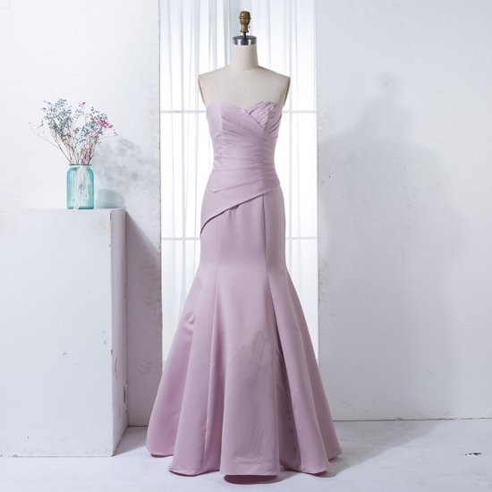 Mermaid Sweetheart Blush Satin Bridesmaid Dress with Pleats - Click Image to Close