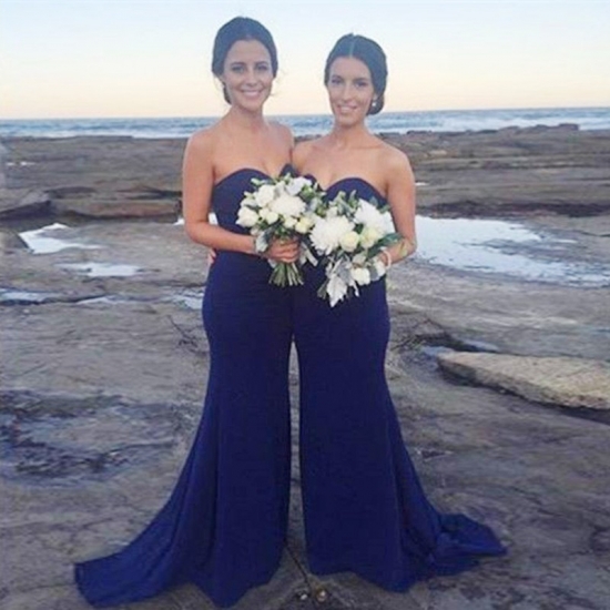 Mermaid Sweetheart Backless Sweep Train Dark Blue Bridesmaid Dress - Click Image to Close