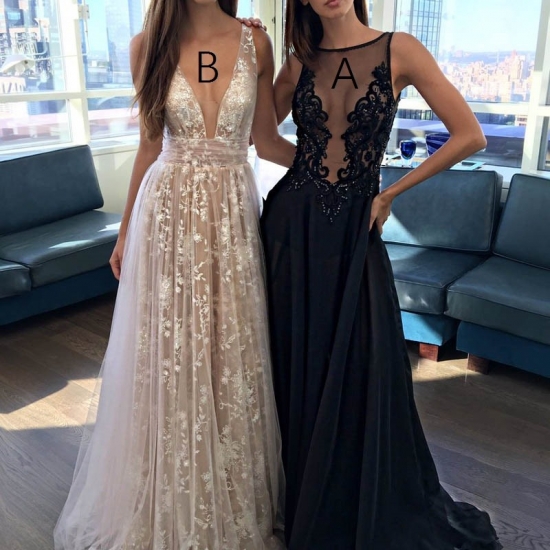 Sexy Black Prom Dress - Bateau Sleeveless Sweep Train with Appliques Beading - Click Image to Close