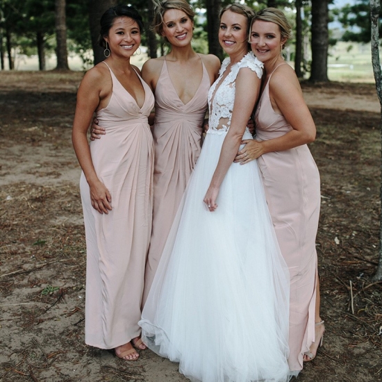 A-Line Spaghetti Straps Blush Long Bridesmaid Dress with Split - Click Image to Close