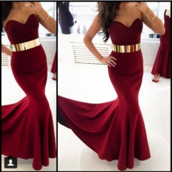 Luxurious Mermaid Sweetheart Court Train Chiffon Burgundy Evening/Prom Dress With Sash - Click Image to Close