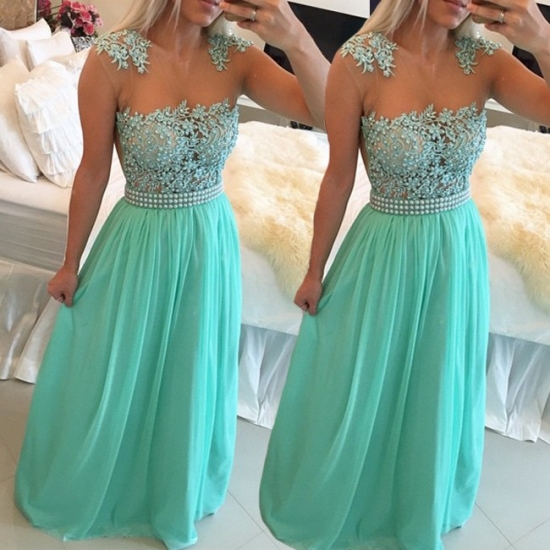 Gorgeous Prom Dress -Mint A-Line V-Neck Sleeveless with Apliques Rhinestones - Click Image to Close