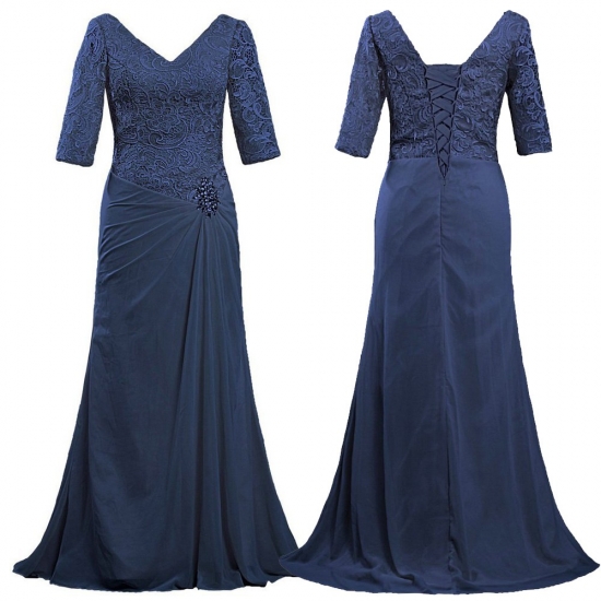 Elegant Long Sheath Dark Navy Mother of the Bride Dresses with Rhinestone - Click Image to Close