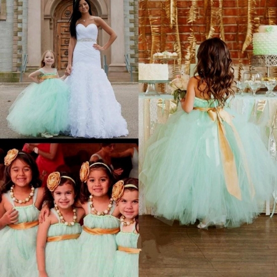 Glamorous Ball Gown Ankle-Length Flower Girl Dress - Tiered with Sash - Click Image to Close