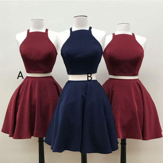 Two Piece Square Short Burgundy/Navy Blue Homecoming Dress Lace-up - Click Image to Close