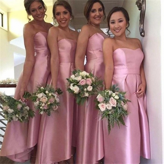 A-Line Sweetheart High Low Pink Satin Bridesmaid Dress - Click Image to Close