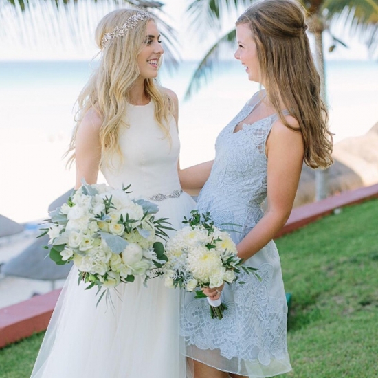 Short Blue Organza Homecoming Bridesmaid Dress with V-neck Sleeveless Lace Top - Click Image to Close