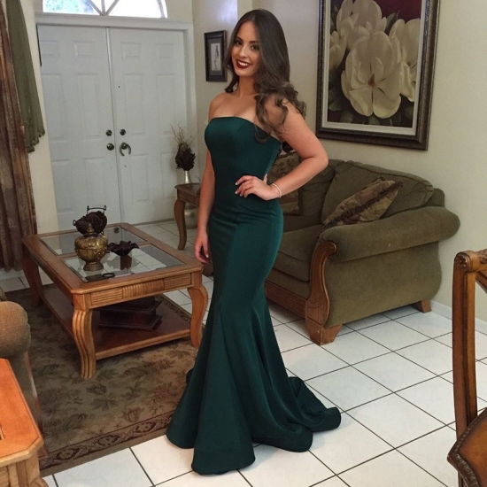 Mermaid Prom Dress - Emerald Strapless Sweep Train Sleeveless Lace-up - Click Image to Close