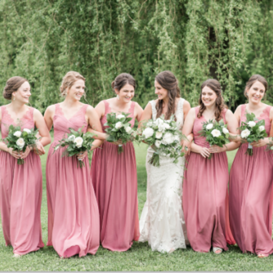 A-Line V-Neck Dusty Rose Chiffon Bridesmaid Dress with Lace Pleats - Click Image to Close