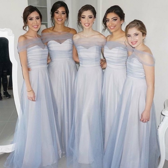 A-Line Sweetheart Floor-Length Blue Tulle Bridesmaid Dress - Click Image to Close