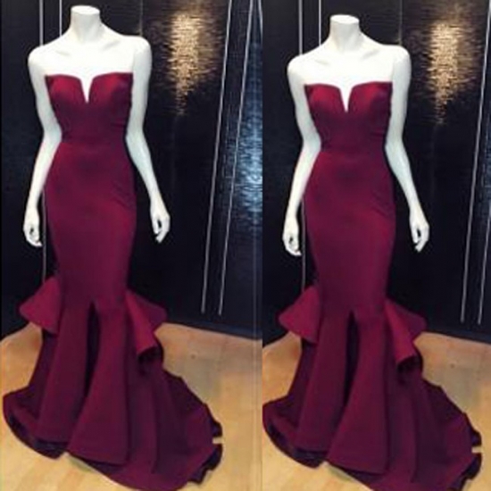 Sexy Prom Dress -Maroon Mermaid V-Neck Sleeveless with Ruched - Click Image to Close