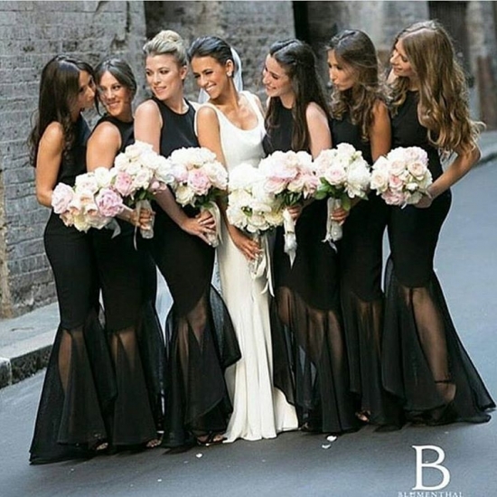 Hot Selling Black Scoop Sleeveless Floor-Length Ruched Bridesmaid Dress - Click Image to Close