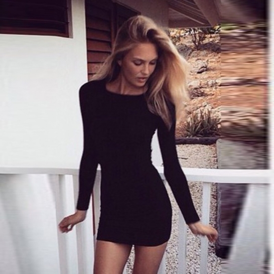 Bodycon Jewel Long Sleeves Velvet Little Black Dress - Click Image to Close