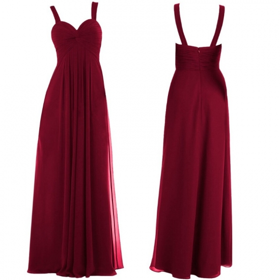 Simple Straps Ruffles A-line Long Burgundy Bridesmaid Dress for Party - Click Image to Close