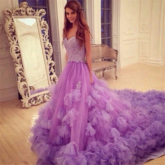 Luxurious Purple Long Prom Dress - A-Line Sweetheart Sleeveless Beading Flowers - Click Image to Close