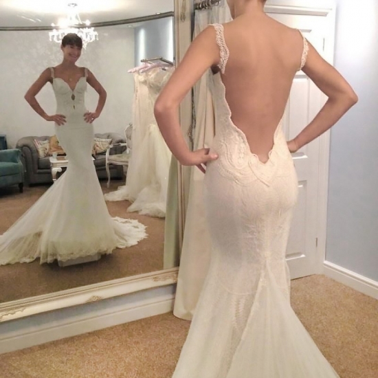 Mermaid Backless Straps Court Train Wedding Dress with Lace Appliques - Click Image to Close