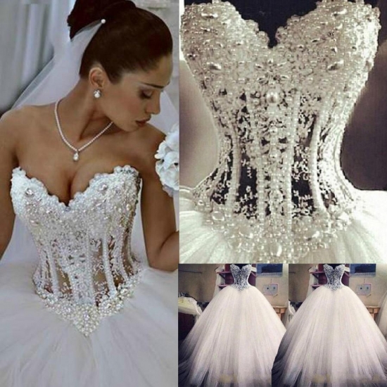 Luxurious Sweetheart Tulle Ball Gown Wedding Dress for Bridal - Click Image to Close