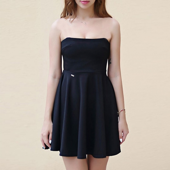 A-Line Strapless Satin Little Black Dress - Click Image to Close