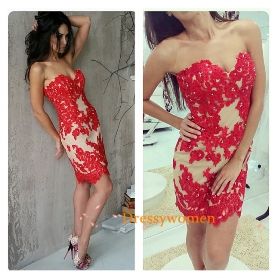 2015 Sexy Red Sweetheart Appliques Sleeveless Short Evening Party Gown / Cocktail Dresses LAPD-90066 - Click Image to Close