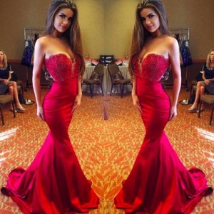 New Arrival Prom Dress -Red Mermaid V-Neck Sleeveless with Beaded