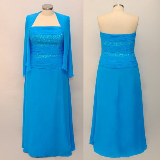 Exquisite Blue Plus Size Mother of the Bride Dresses with Jacket - Click Image to Close