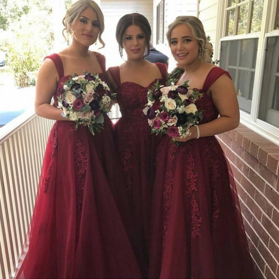 Crispy Burgundy Bridesmaid Dress - Sweetheart Sleeveless Long with Lace - Click Image to Close