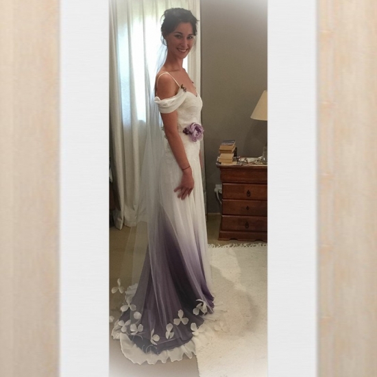 A-Line Spaghetti Straps Sweep Train Ombre Grey Wedding Dress with Flowers - Click Image to Close