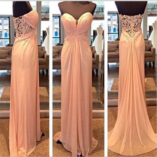 Amazing A-Line Sweetheart Long Chiffon Pink Prom Dress With Lace - Click Image to Close