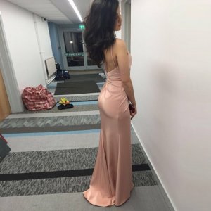 Sheath Blush Prom Dress - Spaghetti Straps Backless Sweep Train