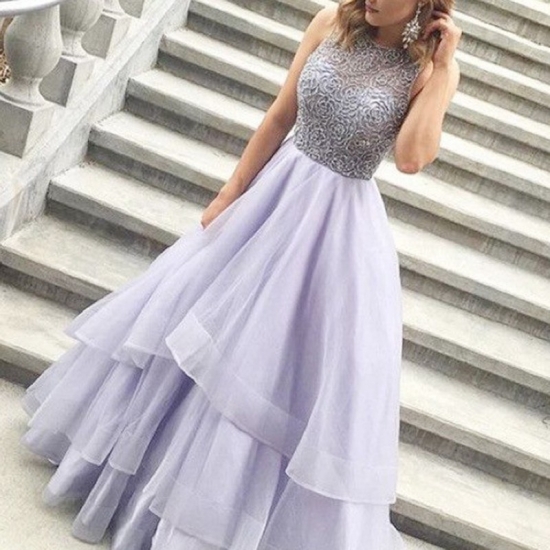 A-line Beading Jewel Sleeveless Floor-length Lavender Prom Dress - Click Image to Close