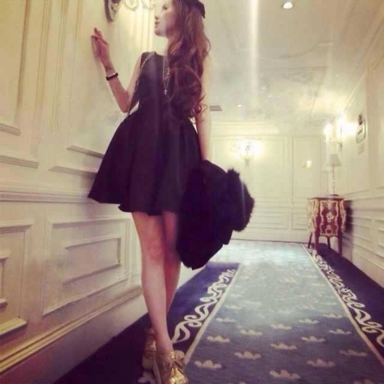 A-Line Jewel Open Back Satin Little Black Dress with Bowknot - Click Image to Close