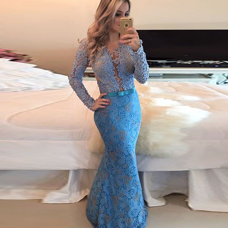 light blue lace dress long sleeve
